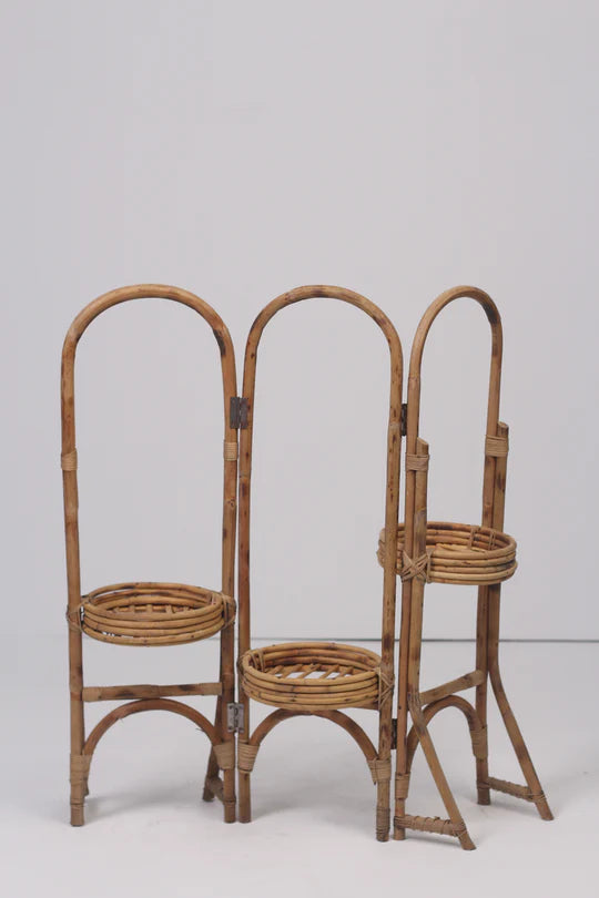 3 Tier Foldable Rattan Cane Plant Pot Stand