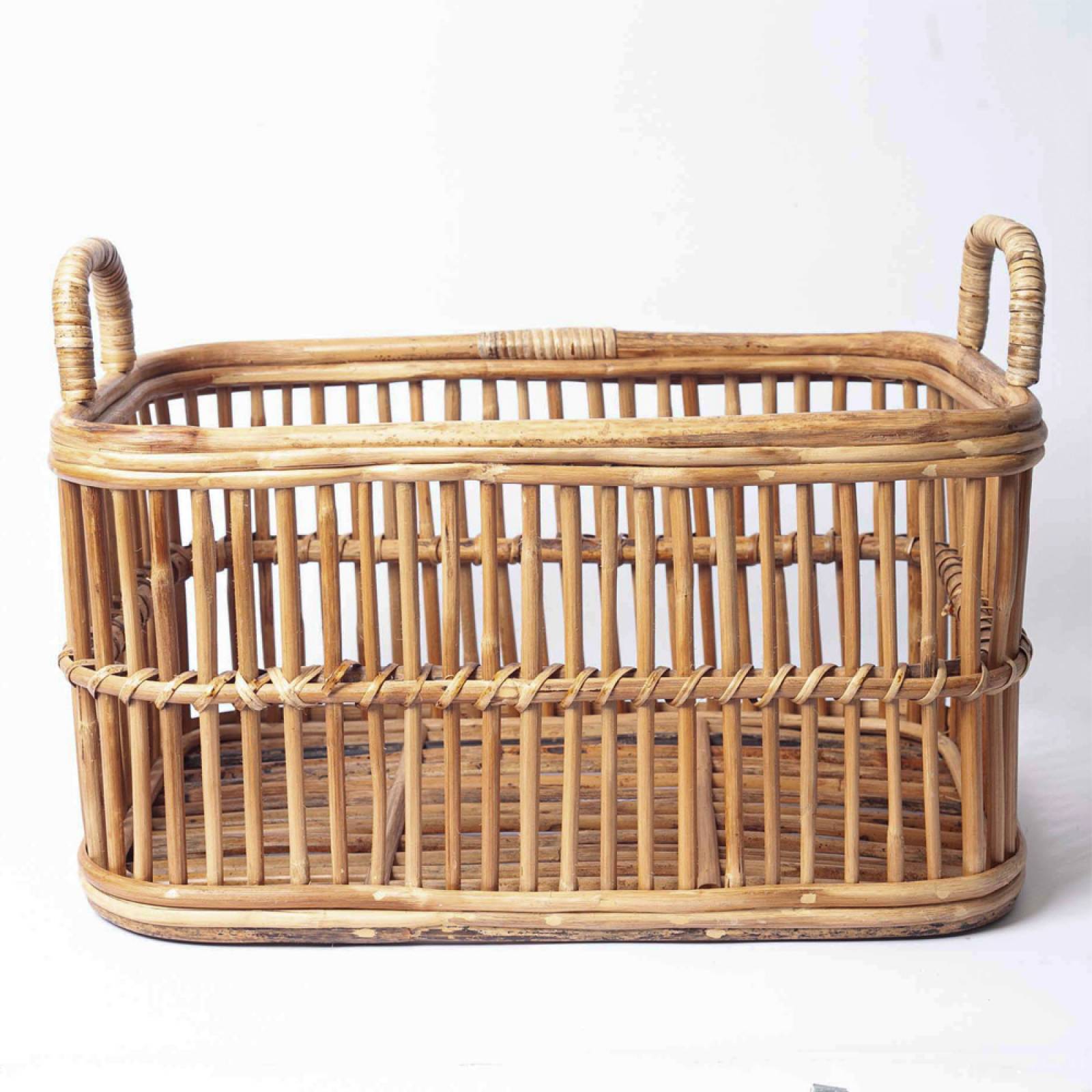 Handwoven rattan laundry basket in natural brown