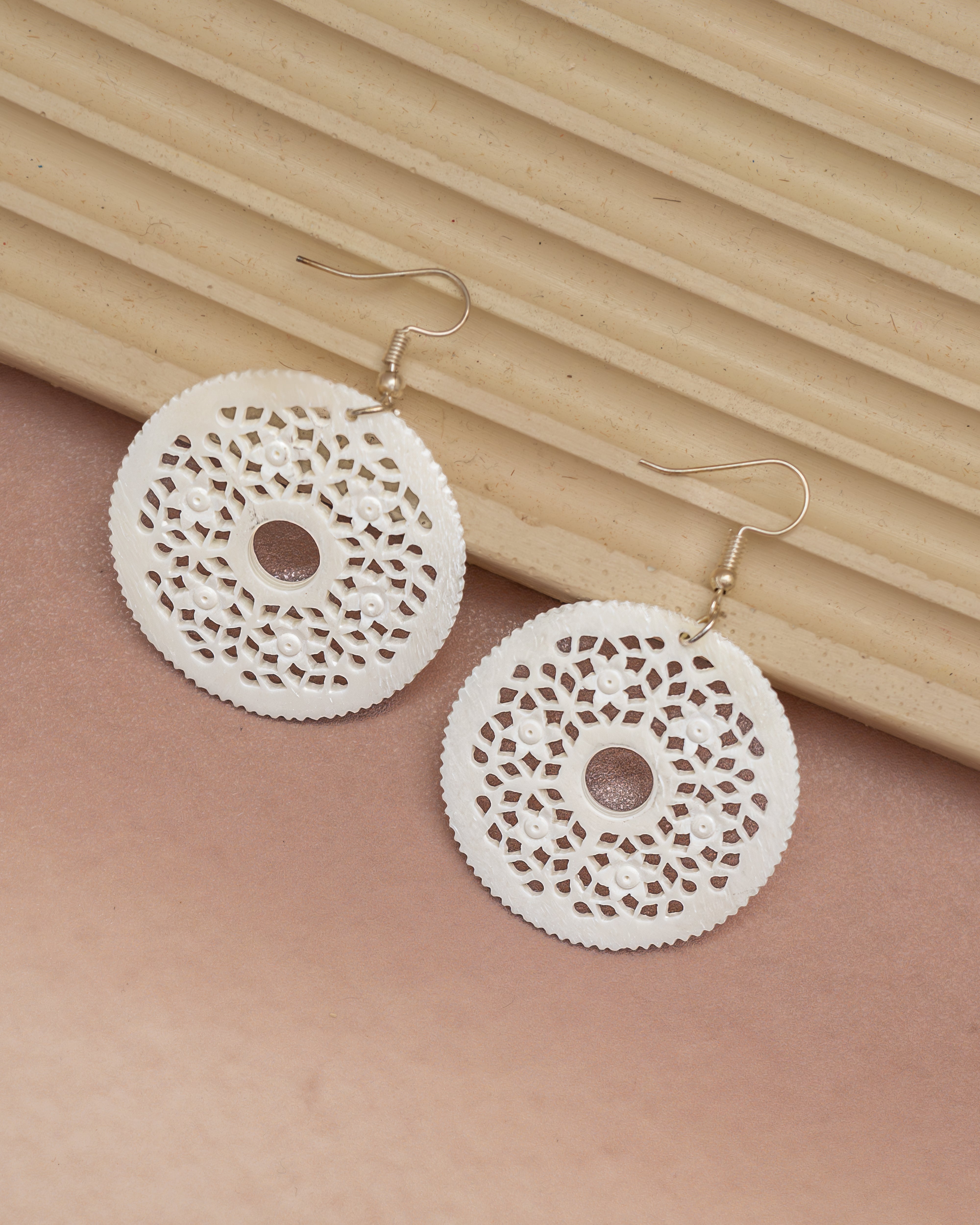 Elegant Handcrafted Bone Carving Earrings – Ethnic Round Design