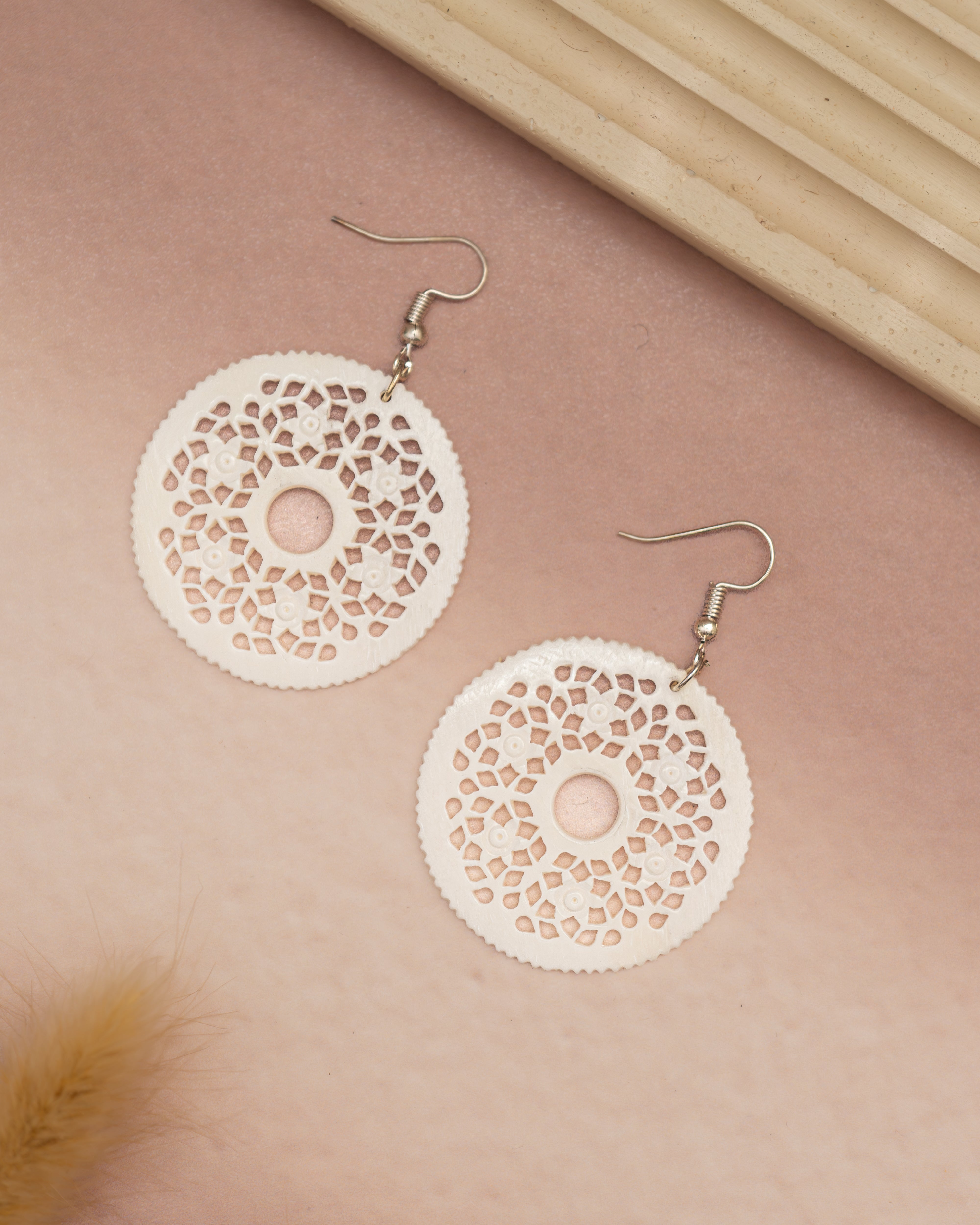 Elegant Handcrafted Bone Carving Earrings – Ethnic Round Design