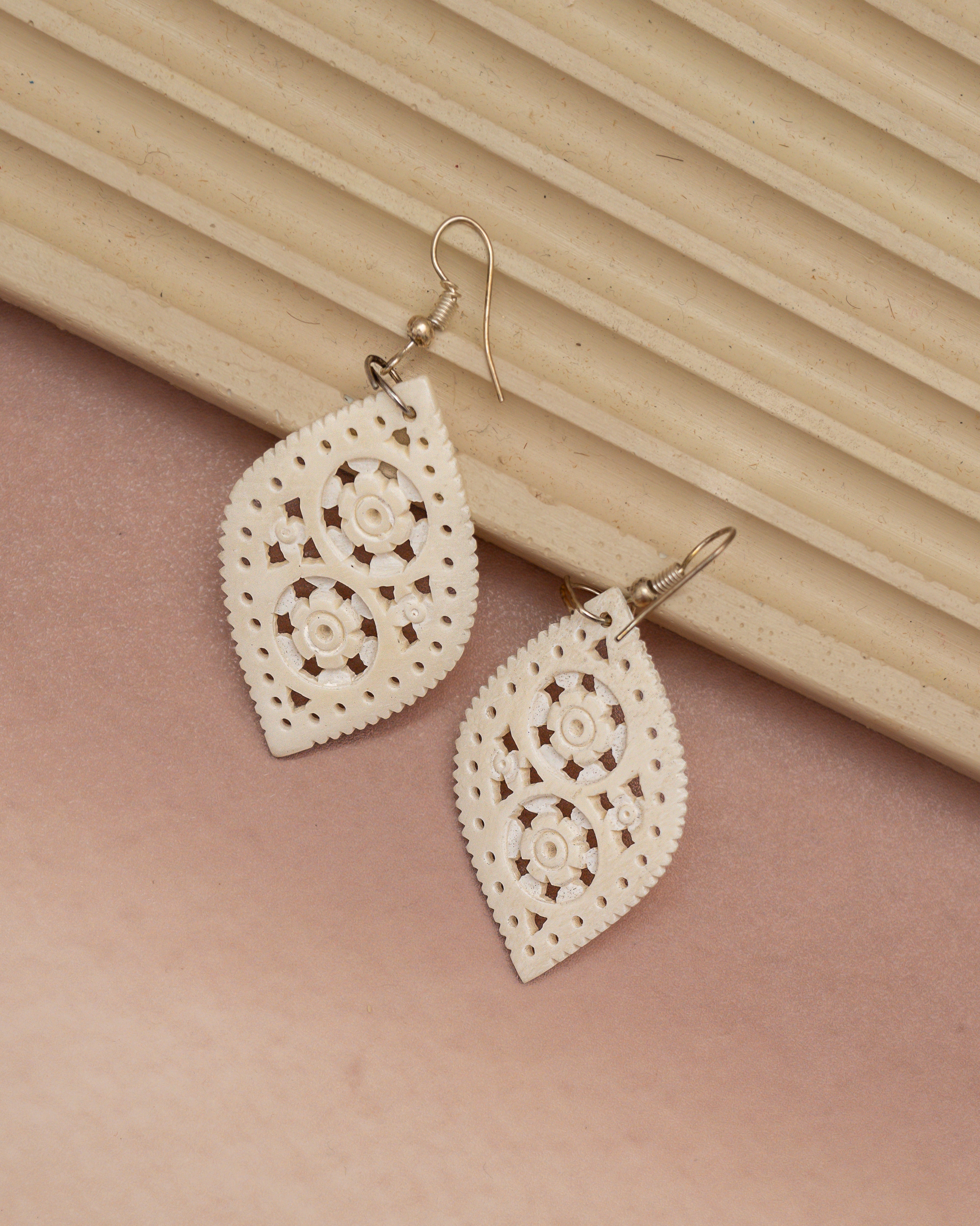 Handcrafted Bone Carving Dangle Earrings