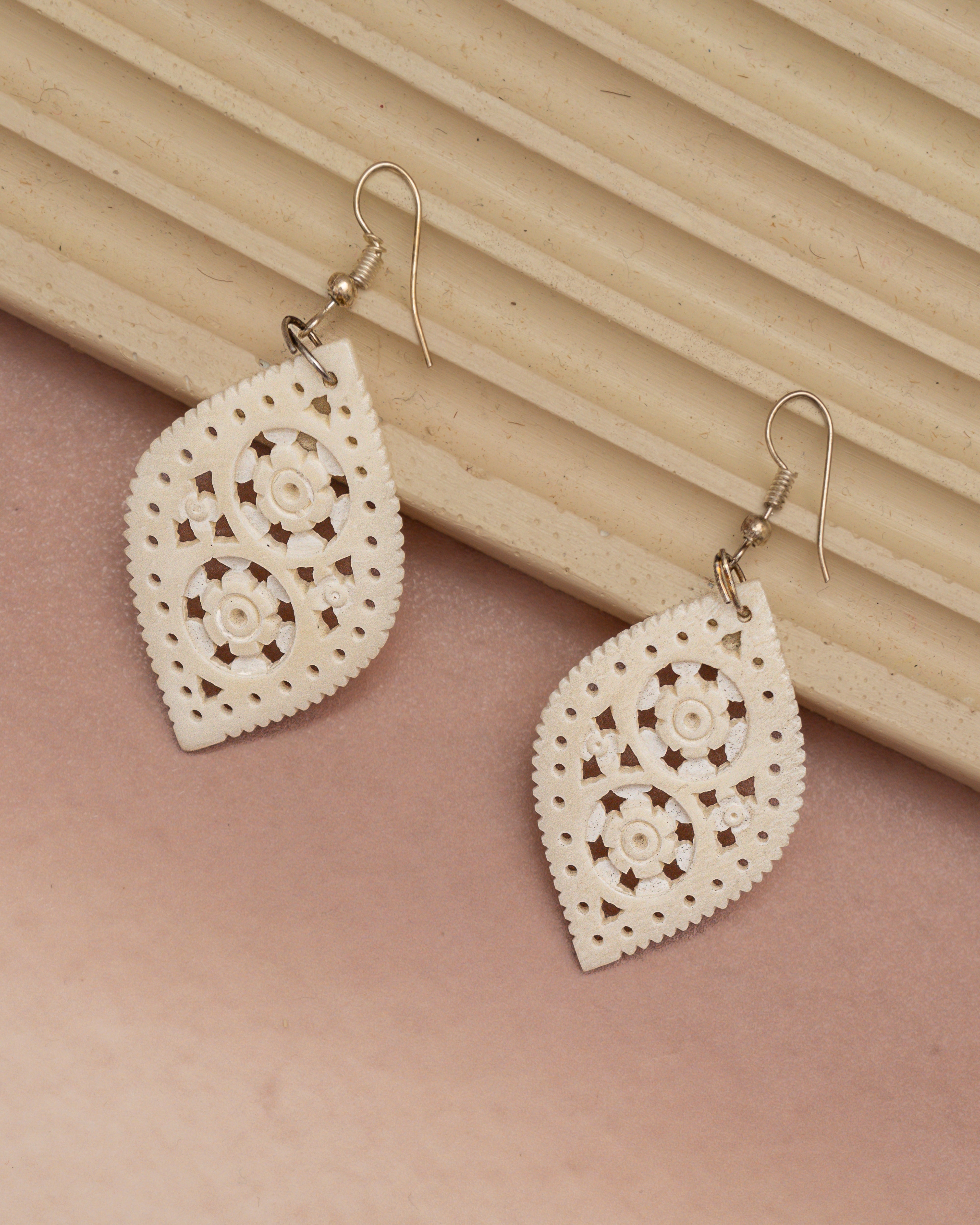 Handcrafted Bone Carving Dangle Earrings