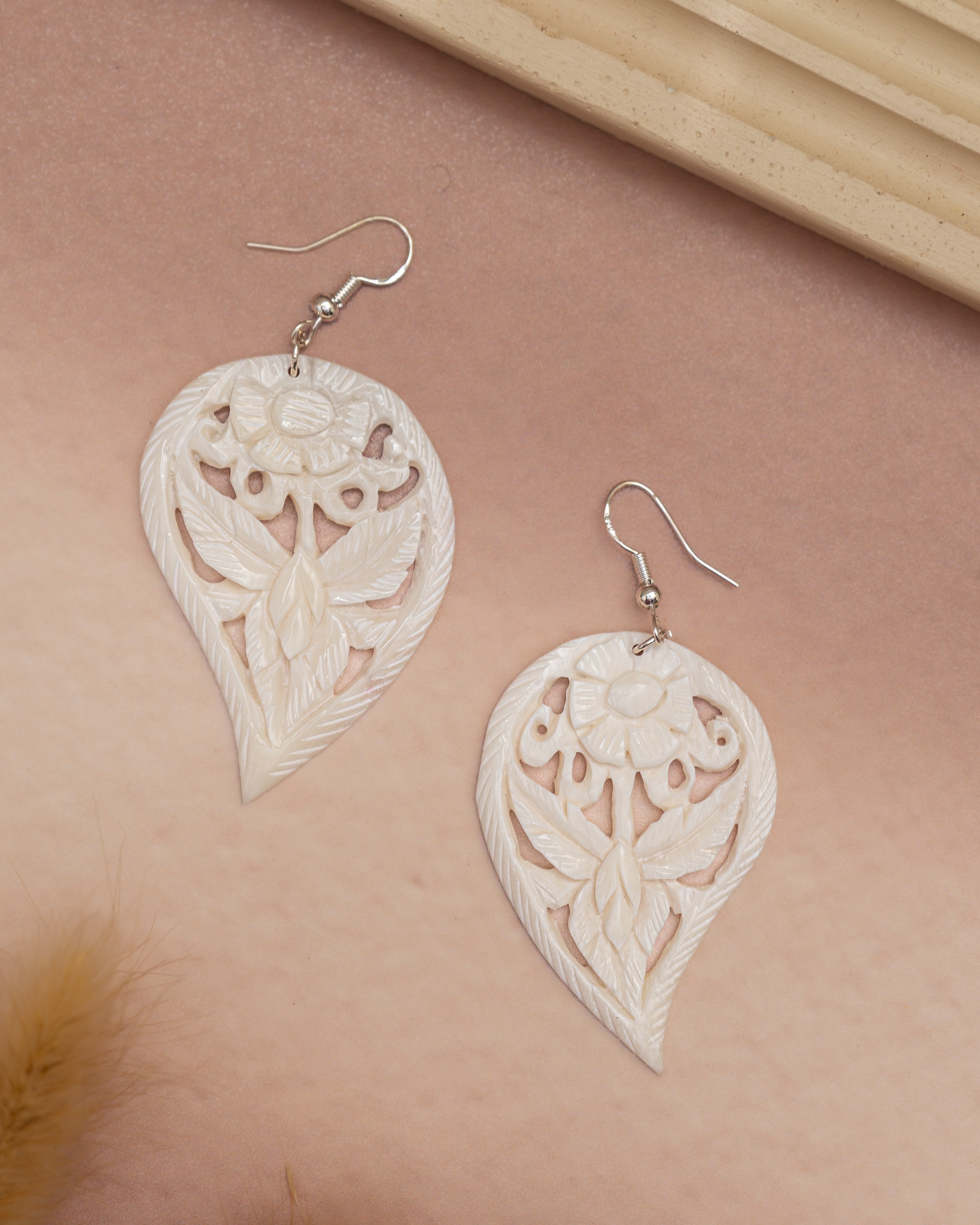 Flower Drop Dangle Bone Earrings – Handcrafted Floral Design