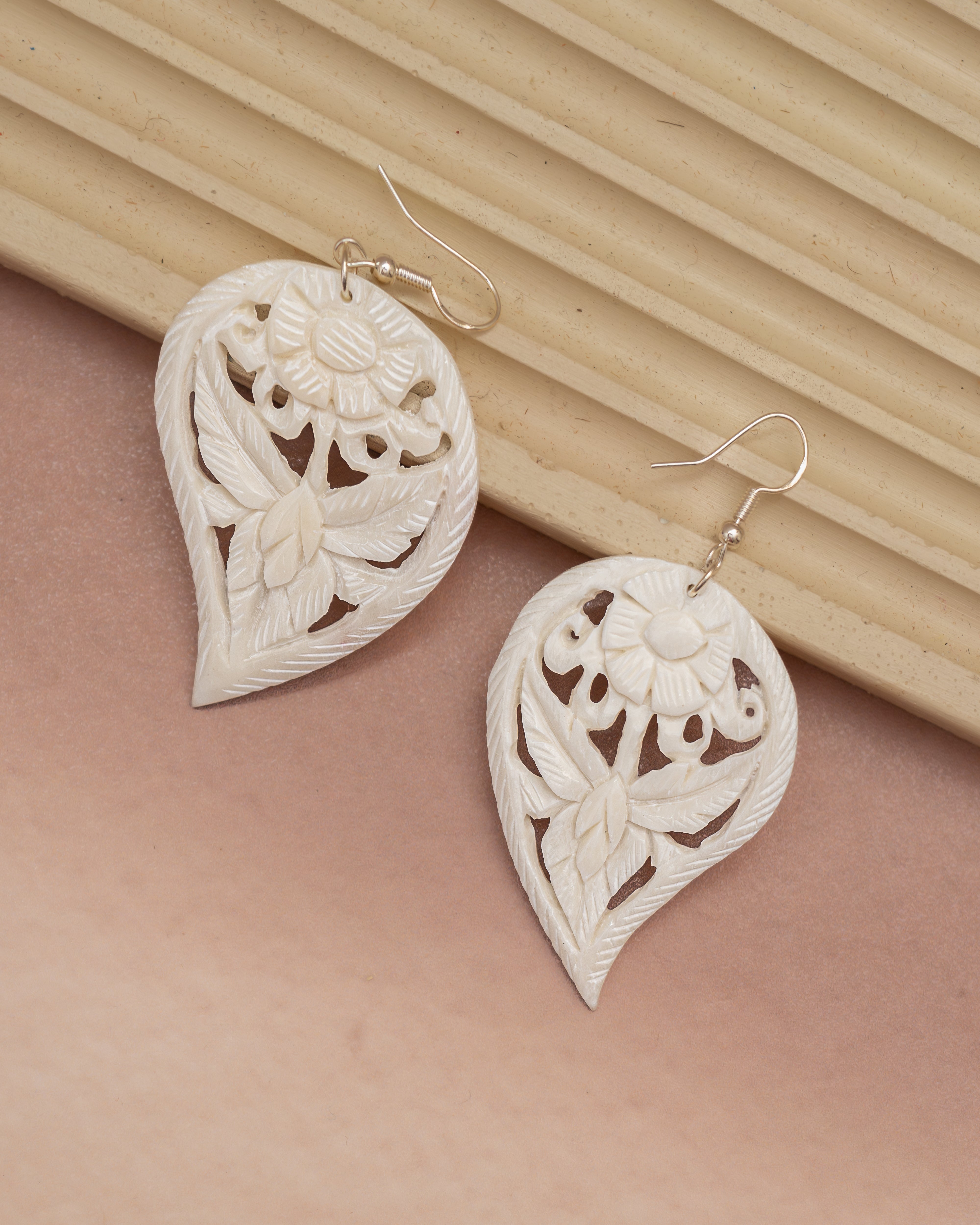 Flower Drop Dangle Bone Earrings – Handcrafted Floral Design