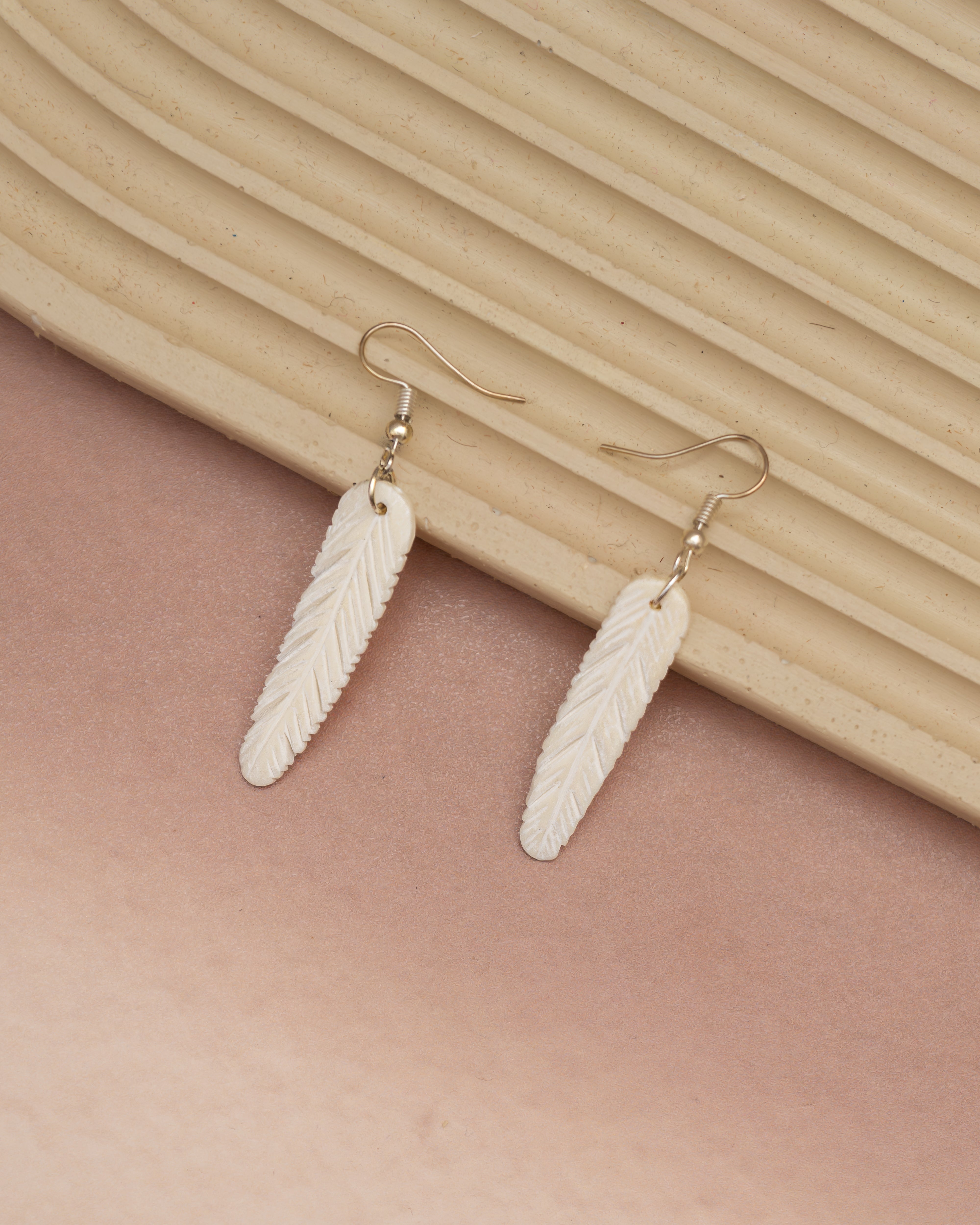 Feather Styled Bone Carving Earring