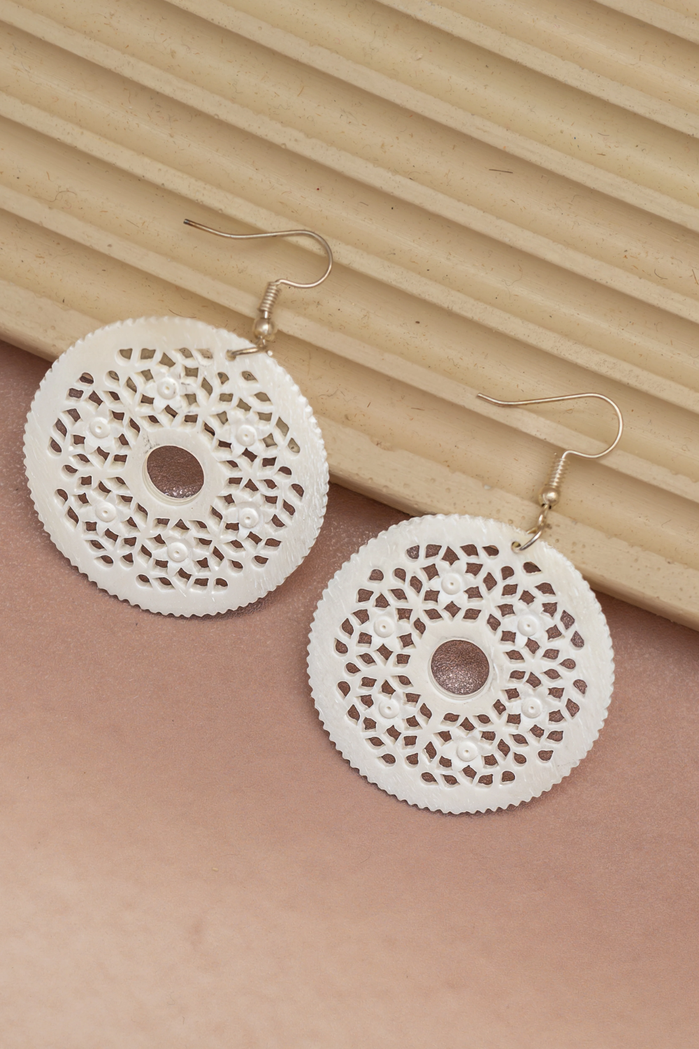 Elegant Handcrafted Bone Carving Earrings – Ethnic Round Design