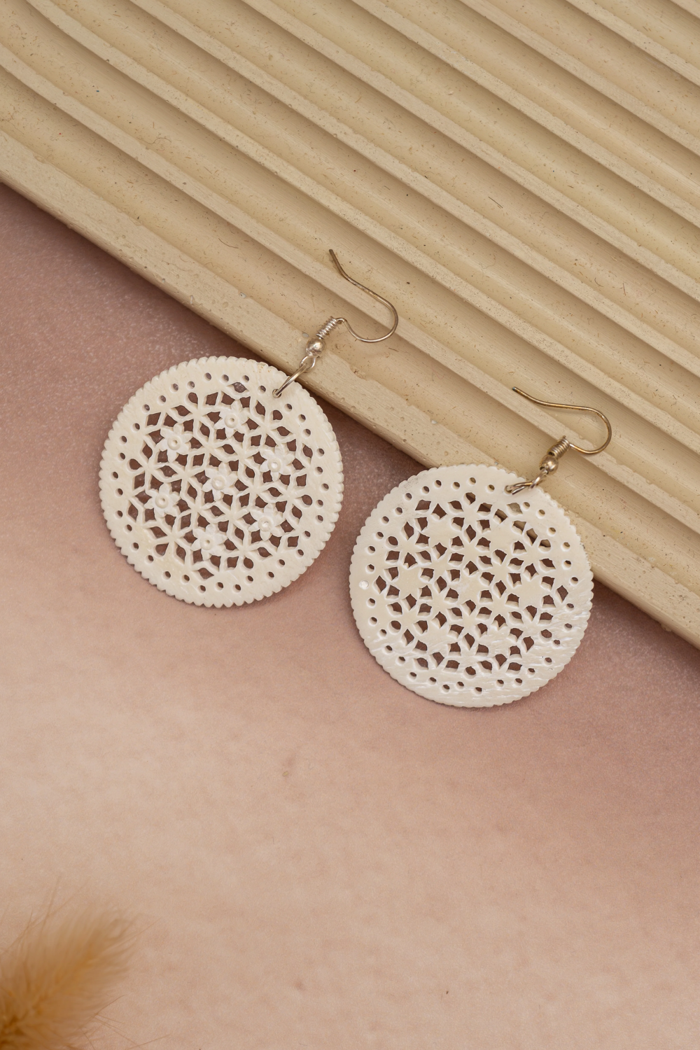 Round Shaped Digging Work Bone Handcrafted Earring