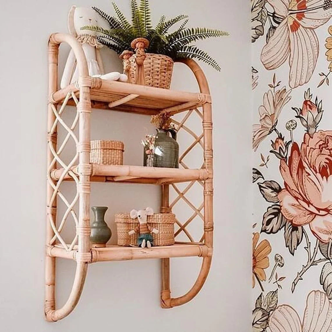 Handmade Cane Wall Hanging Shelf for stylish home décor