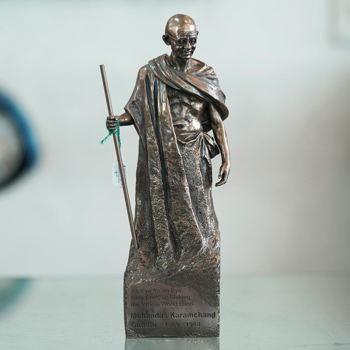 Bronze Resin Mahatma Gandhi Statue on display, showcasing intricate craftsmanship